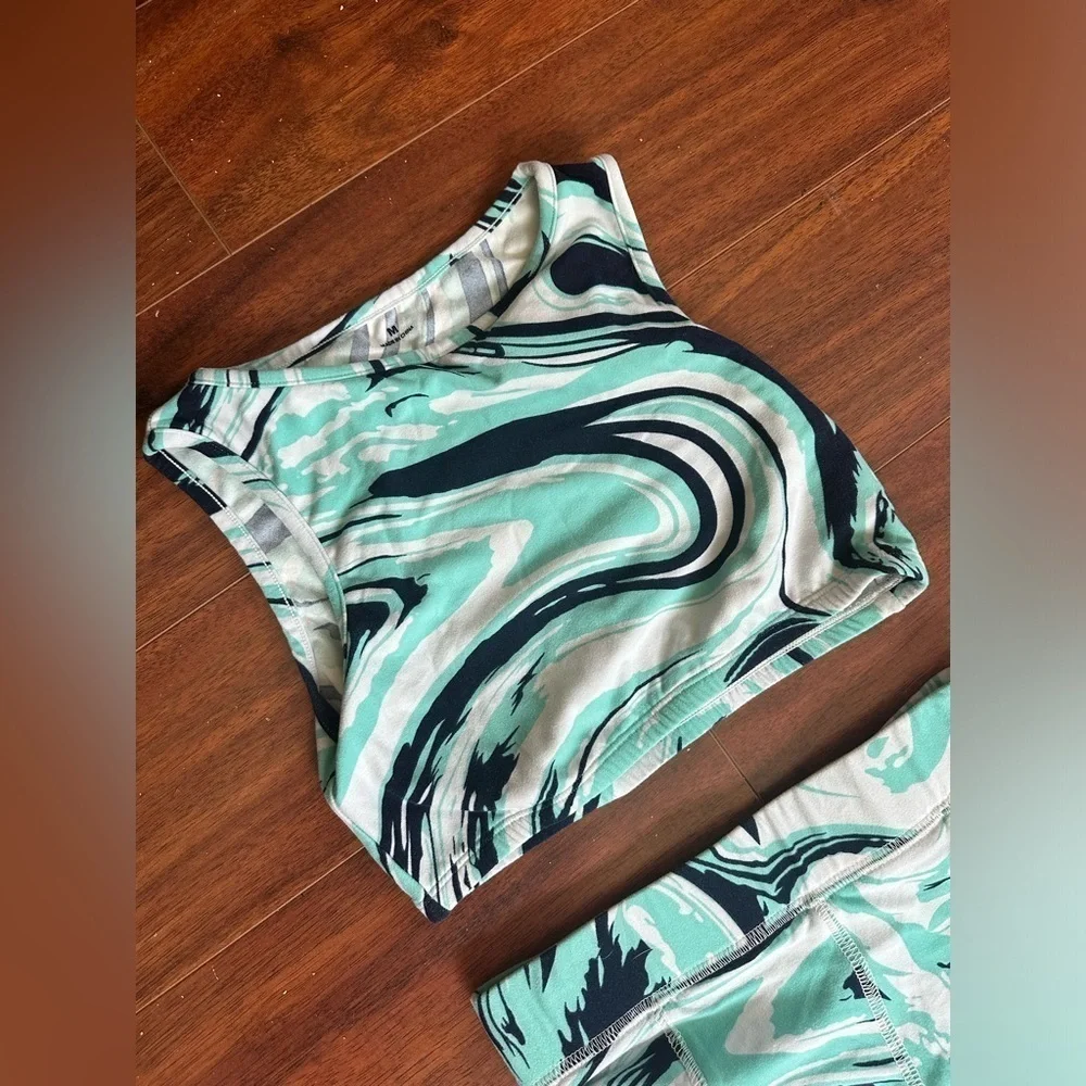 Girls workout set marbled teal